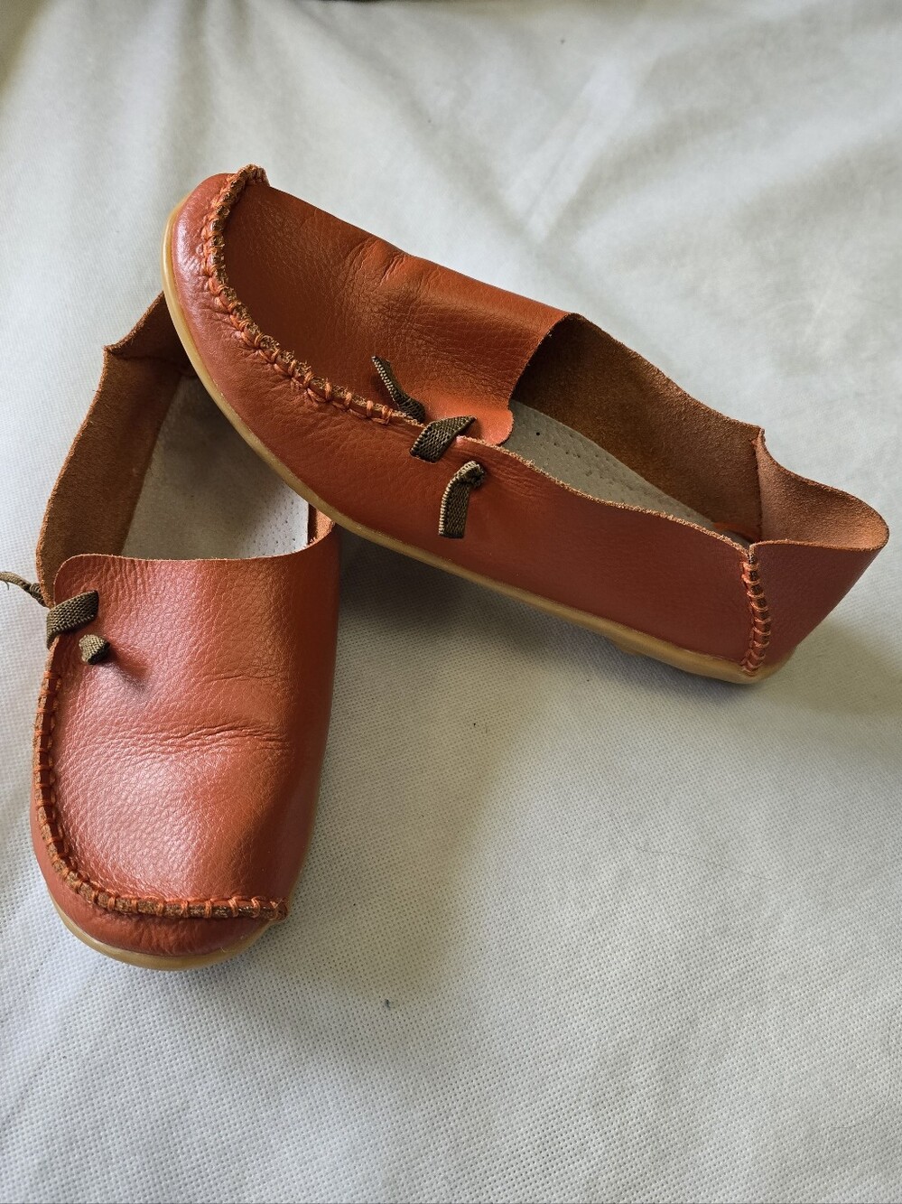 Orange Brown Leather Slip-On Loafers Size 8.5
